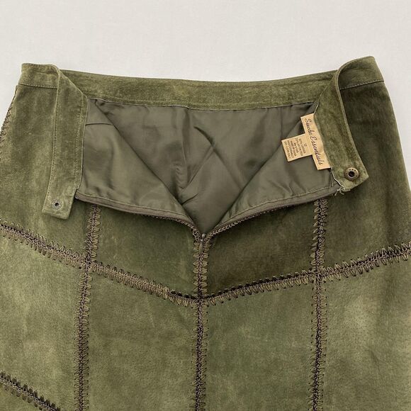 Suede Essentials Leather Patchwork Skirt Womens 12 Green Suede Boho Midi Length - Picture 4 of 9